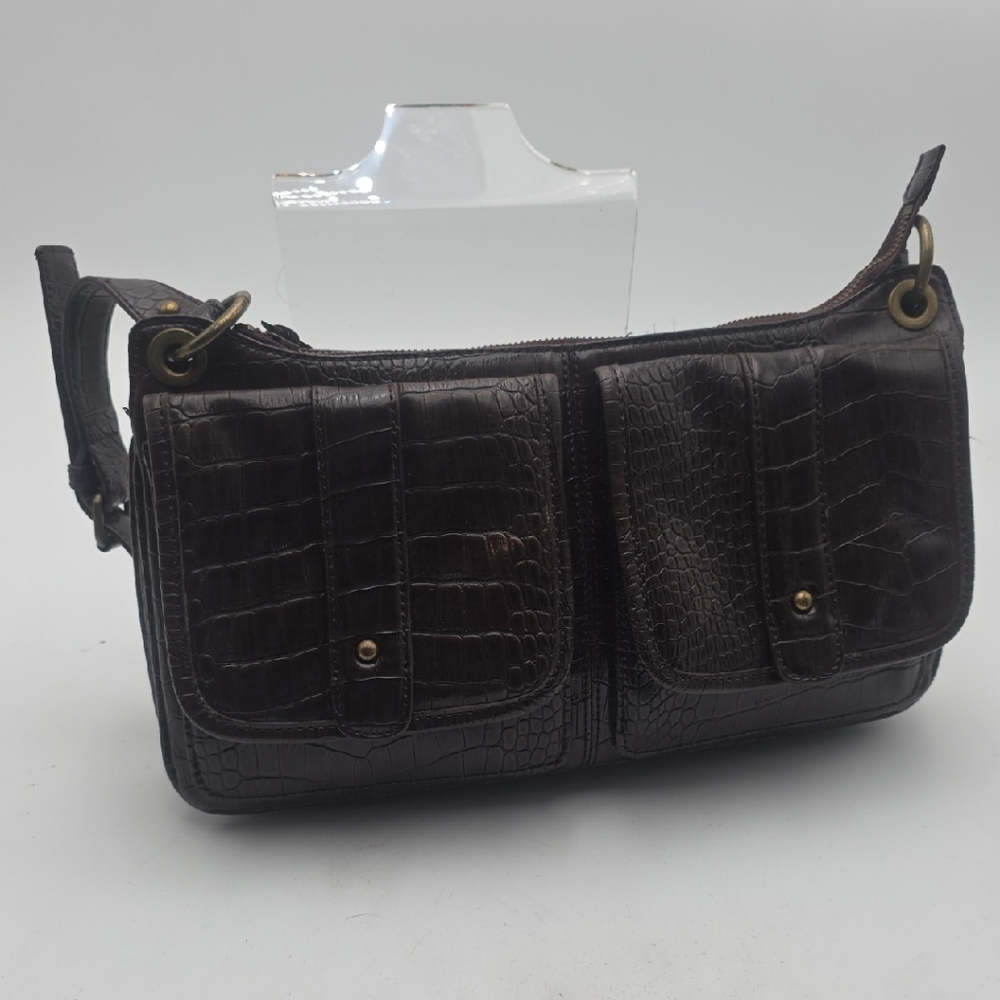 Simply Vera Vera Wang Dark Brown Crocodile-Embossed Faux Leather Bag